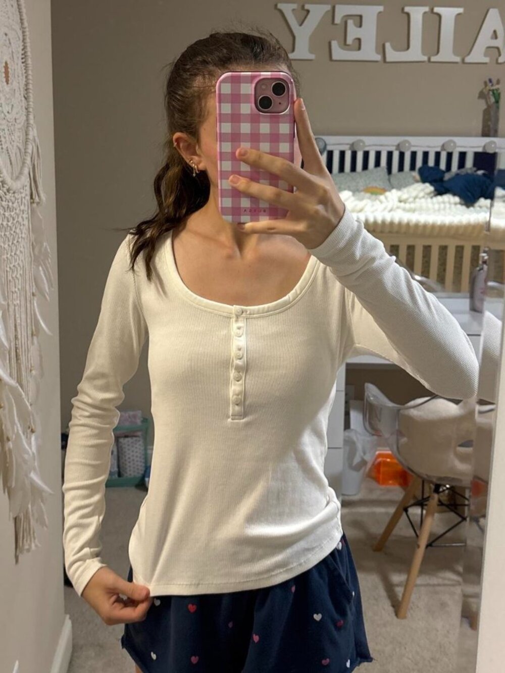 Old Navy Scoop Neckline Ribbed Long-Sleeve Lightweight Top Shirt Basic Tee
